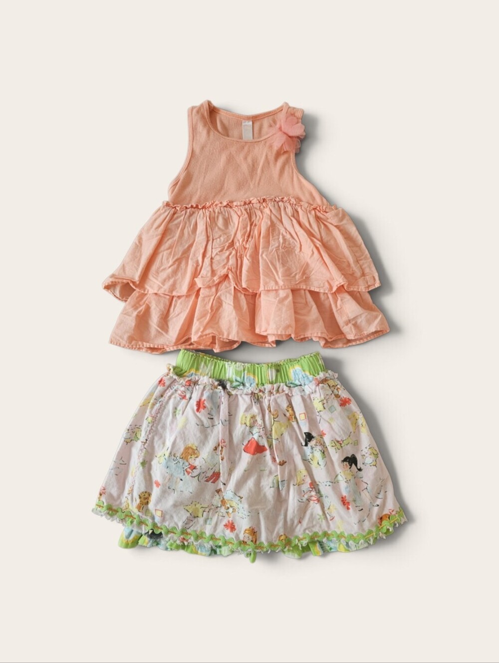 Cherokee Peach Ruffle Tank with Printed Skirt Set